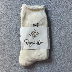 Camp Aspen Socks Unisex OS Cream Snowflake Logo Rolled Edge Cotton Blend Crew